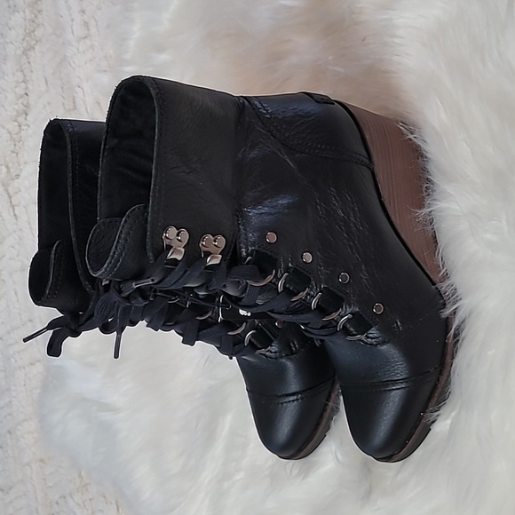 Sorel After Hours Wedge Boots Women’s 8.5 Black Leather Lace-Up Ankle - Picture 5 of 10